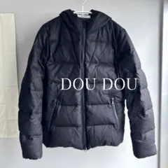 DOU DOU フード付き ネイビー ショート ダウンジャケット ダブルジップ