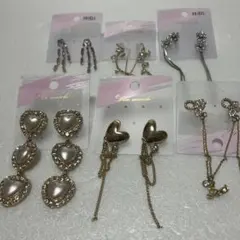 ハート型パール＆ストーンピアスセット6個