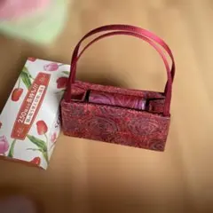 【華やか】薔薇模様 ベロア調 ハンドバッグ レッド 赤 パーティー お呼ばれ