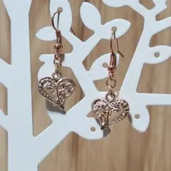 シンプルハートフックピアス ピンクゴールド ハンドメイド Simple 手芸