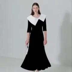 LEJA 配色アシンメトリービックカラーベロアマーメイドシルエット