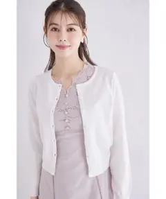 新品　ＵＶカット＆接触冷感＆ハンドウォッシュ♪超強撚プチフラワー釦カーディガンのサムネイル