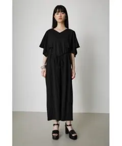 アズールバイマウジー黒Vネック シルエット綺麗なロングワンピースM