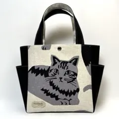 トートバッグ　サイドポケット付き　猫柄　エチノ生地　ハンドメイド