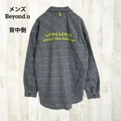 ビヨンドユー バックプリントシャツ XL グレー 灰色 チェック アシンメトリーのサムネイル