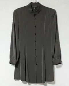 Leilianレリアン ダークブラウンストライプ 長袖ロングシャツ 11