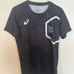 ASICS ブラック ストライプ Tシャツ S
