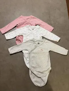 プチバトー 長袖肌着　ボディスーツ　3枚セット　ハート柄