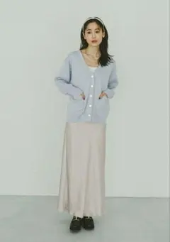 GLOBAL WORK☆今期新作 サテンストレッチフレアスカート☆ライトグレー