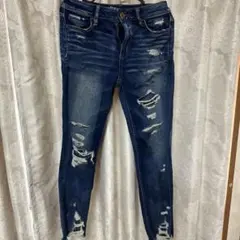 ダメージ加工ダークブルースキニージーンズ US 4