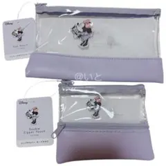 【新品未使用】ミニーマウス スケルトンペンケース&ダブルジッパーポーチ２個セット