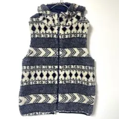 ナネア ボアベスト フード付 ノルディック柄 アウトドア キャンプ ネイビー R