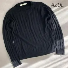 美品❣️AZULベーシック　黒 クルーネック　ケーブル編み 長袖ニット　小さめ