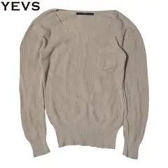 Yevs ベージュ コットン レーヨン ポケット Vネック ニットセーターのサムネイル