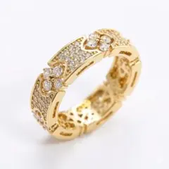 幸運 クローバー リング 18K ゴールド ジルコニア 指輪 オープンリング