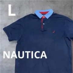 NAUTICA 半袖ポロシャツ ネイビー　Lサイズ 襟切替 ワンポイント刺繍