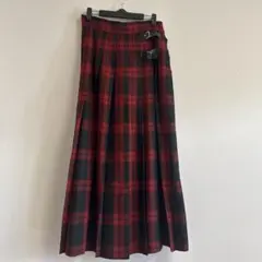 LOWRYSFARM 赤と黒のチェック柄プリーツロングスカートＬ