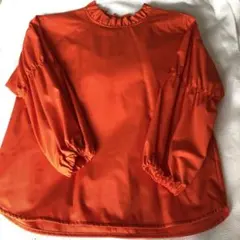 オレンジ フリルネック バルーンスリーブ トップスのサムネイル