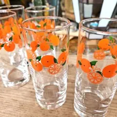 ヴィンテージ　グラス　５個セット　オレンジグラス　昭和　フルーツ　レトロ食器