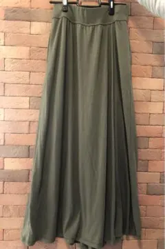 オリーブ色 フレアワイドパンツ キュロットスカート Lサイズ