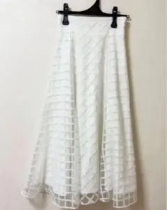 清楚 And Couture レース格子 フレアスカート ホワイト 美品のサムネイル