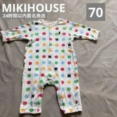美品MIKI HOUSE　スエット素材カラフルドットカバーオールロンパース70