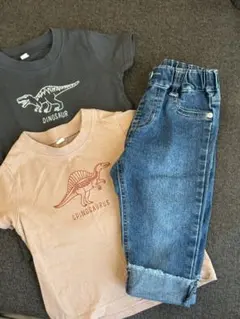 80cm 90cm Tシャツ　デニム　3点セット　恐竜