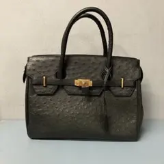 オーストリッチ　ハンドバッグ　ブラック　レザーバッグ