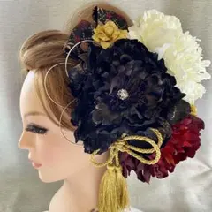 黒　ワインレッド　和装髪飾り　成人式髪飾り　振袖髪飾り　着物髪飾り　結婚式髪飾り