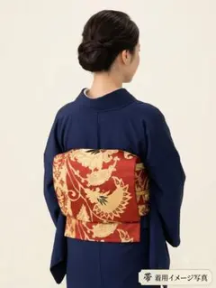 【美品・外袋付】軽装帯 作り帯 文化帯 朱色 金糸 唐草 華紋 着物 正絹
