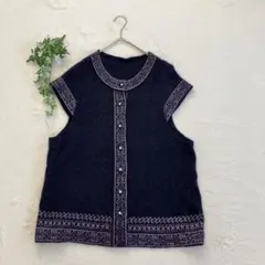 ノルディック柄 ニットベスト 前ボタン デザインベスト 民族調