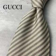 GUCCI グッチ コットンシルク素材 ストライプ ネクタイ グレー