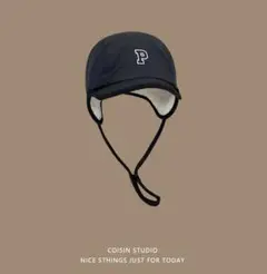 ブラック P フライト キャップ 帽子 ニット 古着 帽 防寒 ボア パイロット