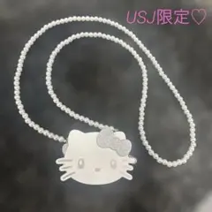 USJ限定キティ★パールストラップ★モノトーン★バッグネックレス