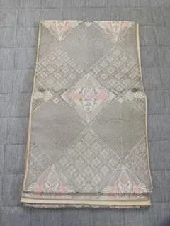 袋帯 シルバーとピンク 銀線いり