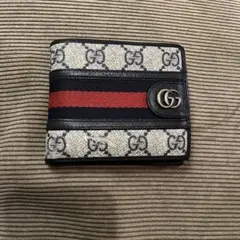 【★大幅値下可】GUCCI GGロゴ 二つ折り財布 ベージュ/ネイビー/赤