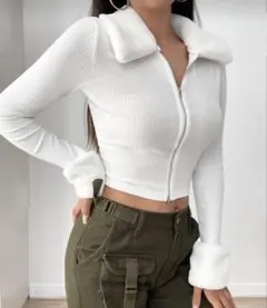 Y2K 韓国系 カーディガン 白 トップス