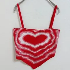 TIC TOC ハート柄 ニット キャミソール ビスチェ 赤 Y2K韓国Lサイズ