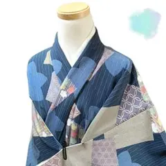 C85 ちどり屋 東レシルック 着物 袷 洗える着物 小紋 植物 実 黒
