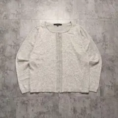 【レディースM】 ニットカーディガン グレー ノーカラー シンプル 薄手