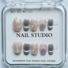 手作りネイルチップ10個セット　ベリーショートラウンドS114