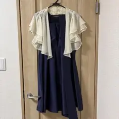 ネイビー フリル付きパーティードレス