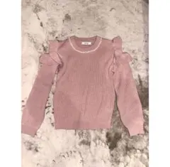 アンクルージュ 肩フリル 長袖ニット パール付き ピンク量産型 フレンチガーリー