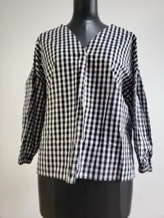 ギンガムチェック Vネックシャツ レディースM