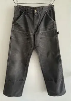90sカーハートUSA製carharttダブルニー黒ワークパンツダック地フェード