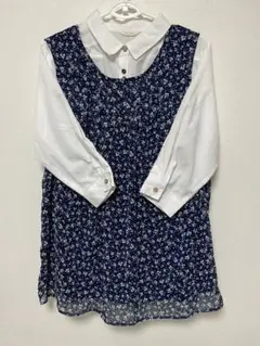 美品】紺 小花柄 ワンピース ノースリーブ ふんわり 5L