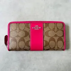 COACH Signature Zip Around Wallet PINK ①