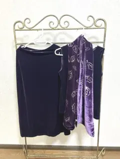 ローラアシュレイ　ベルベット　ドレス　セットアップ　ストール　絹　シルク　紫