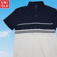 ユニクロ　ドライカノコボーダーポロシャツ　男女兼用Mサイズ　ネイビー×ホワイト