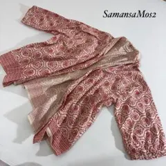 Samansa Mos2 総柄七分袖カーディガン 赤×クリーム レディース Fのサムネイル